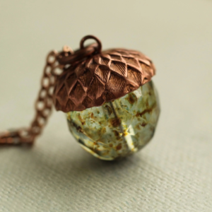 Speckled olive Acorn Necklace